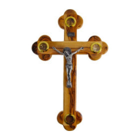 Olive Wood Cross with 4 Holy Elements