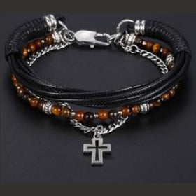 Leather and Beaded Bracelet Cross