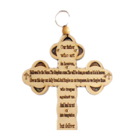 Olive wood Cross With 'Our Father' prayer script