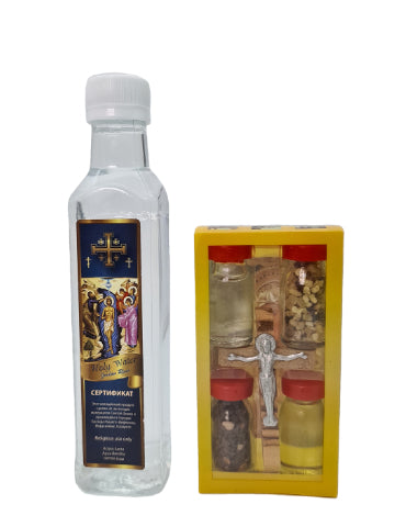 Holy Water with Set of Anointing Oil, Incense, Holy Earth and Crucifix