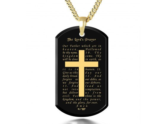 'The Lord's Prayer' and Cross pendant inscribed with 24k gold