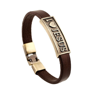 Leather 'I Love Jesus' bracelet
