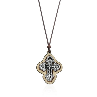 Wood Crucifix Pendant with Adjustable Leather Rope