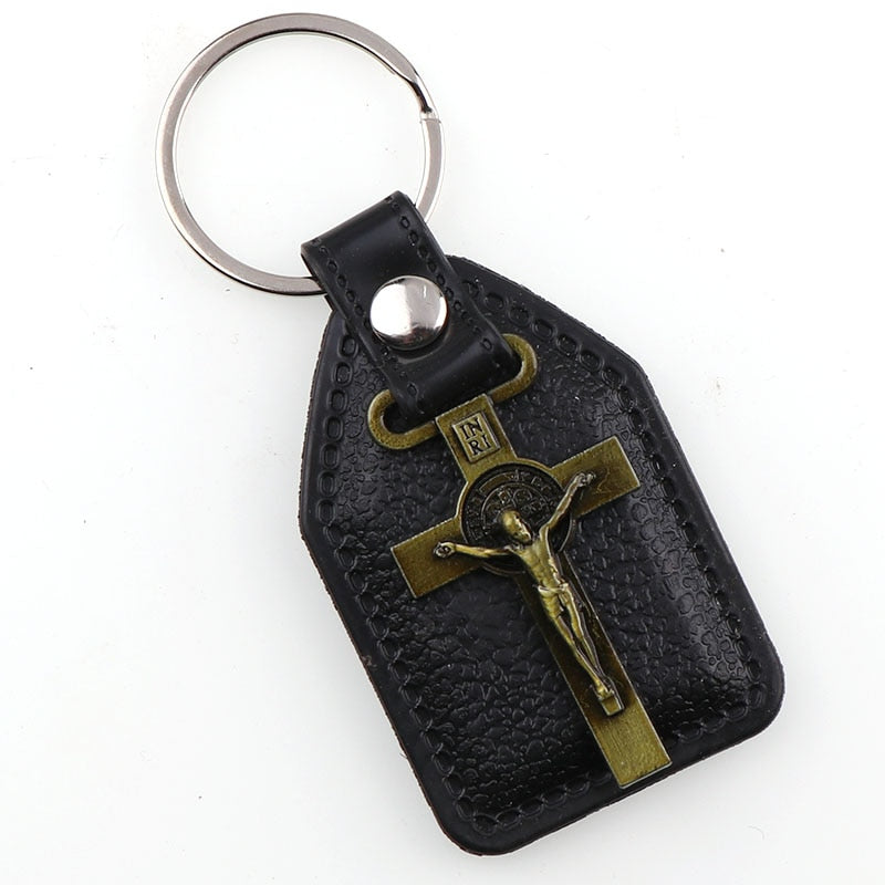 Leather KeyChains Crucifix