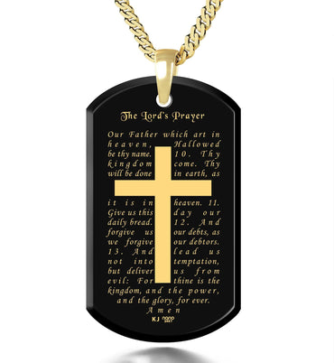 'The Lord's Prayer' and Cross pendant inscribed with 24k gold