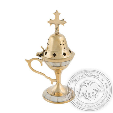 Byzantine Brass Home Censer with Ivory - H84 - VAP_H84-4735