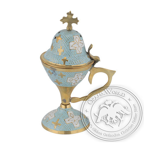 Byzantine Brass Home Censer with Enamel Coating - H78 - VAP_H78-7906BC_BB