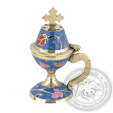 Byzantine Brass Home Censer with Enamel Coating - H64 - VAP_H64-8599C_BL