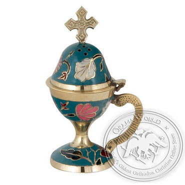Byzantine Brass Home Censer with Enamel Coating - H71 - VAP_H71-9790C_BL