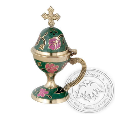 Byzantine Brass Home Censer with Enamel Coating - H72 - VAP_H72-9790C_GR