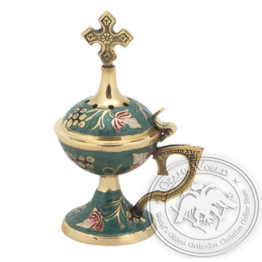 Byzantine Brass Home Censer with Enamel Coating - H68 - VAP_H68-9991C_GR