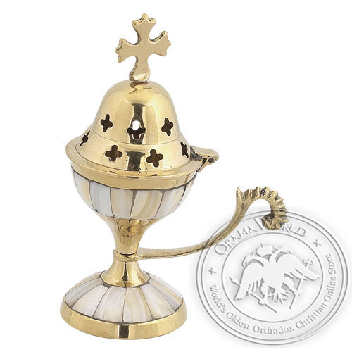 Byzantine Brass Home Censer with Ivory - H81 - VAP_H81-9318