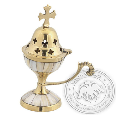 Byzantine Brass Home Censer with Ivory - H81 - VAP_H81-9318