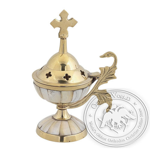 Byzantine Brass Home Censer with Ivory - H82 - VAP_H82-9319
