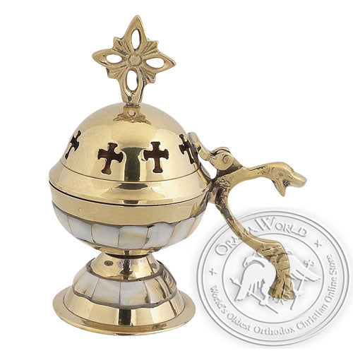 Byzantine Brass Home Censer with Ivory - H83 - VAP_H83-9320