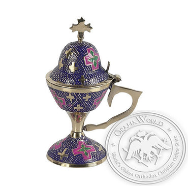 Byzantine Brass Home Censer with Enamel Coating - H77 - VAP_H77-7906BC_PU