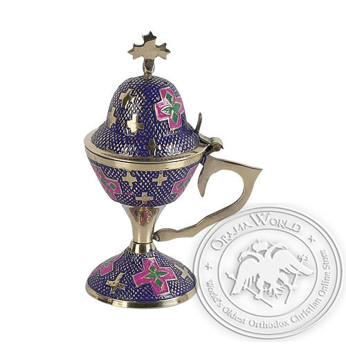 Byzantine Brass Home Censer with Enamel Coating - H77 - VAP_H77-7906BC_PU
