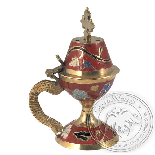 Byzantine Brass Home Censer with Enamel Coating - H63 - VAP_H63-8599C_RED