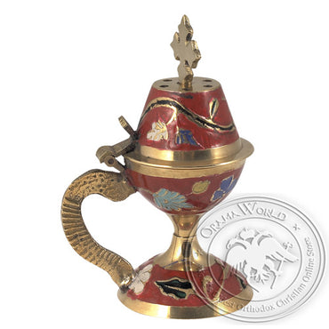 Byzantine Brass Home Censer with Enamel Coating - H63 - VAP_H63-8599C_RED