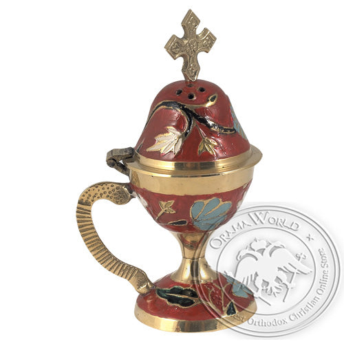 Byzantine Brass Home Censer with Enamel Coating - H70 - VAP_H70-9790C_RED