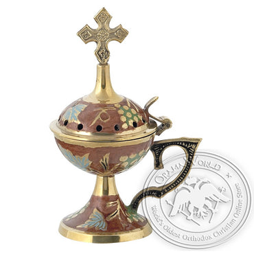 Byzantine Brass Home Censer with Enamel Coating - H67 - VAP_H67-9991C_RED