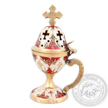 Byzantine Brass Home Censer with Enamel Coating - H73 - VAP_H73-78C_WH-RED