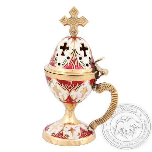 Byzantine Brass Home Censer with Enamel Coating - H73 - VAP_H73-78C_WH-RED