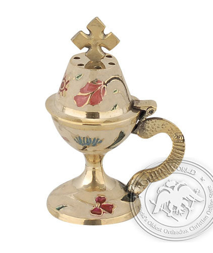 Byzantine Brass Home Censer with Enamel Coating - H65 - VAP_H65-8599C_WH