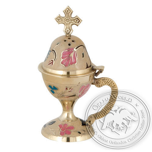 Byzantine Brass Home Censer with Enamel Coating - H69 - VAP_H69-9790C_WH