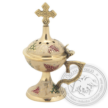 Byzantine Brass Home Censer with Enamel Coating - H66 - VAP_H66-9991C_WH