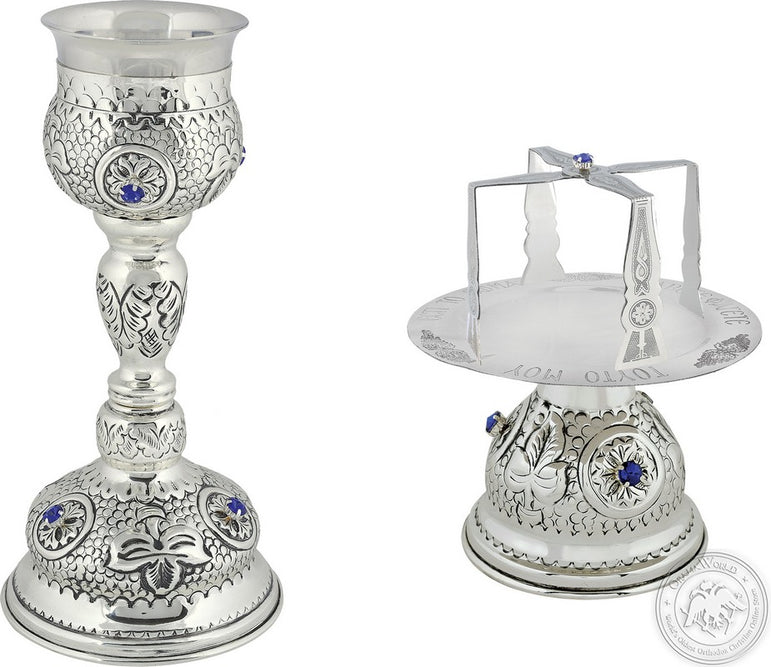 Chalice Set with Blue Stones Engraved 250ml - SID_1324