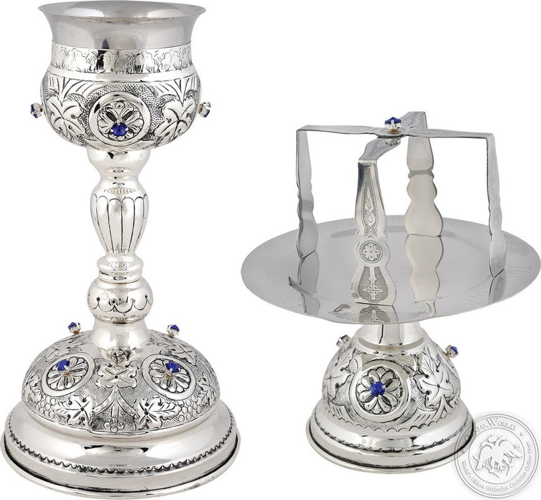 Chalice Set with Blue Stones Engraved 500ml - SID_1341