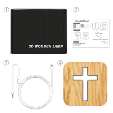 Wood 3D Illusion Luminaria Lamp Light Cross