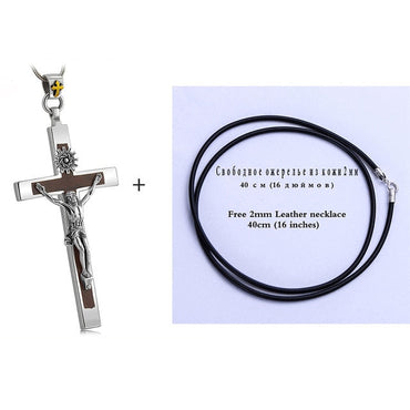 Natural Red Sandalwood and Silver Crucifix Pendant