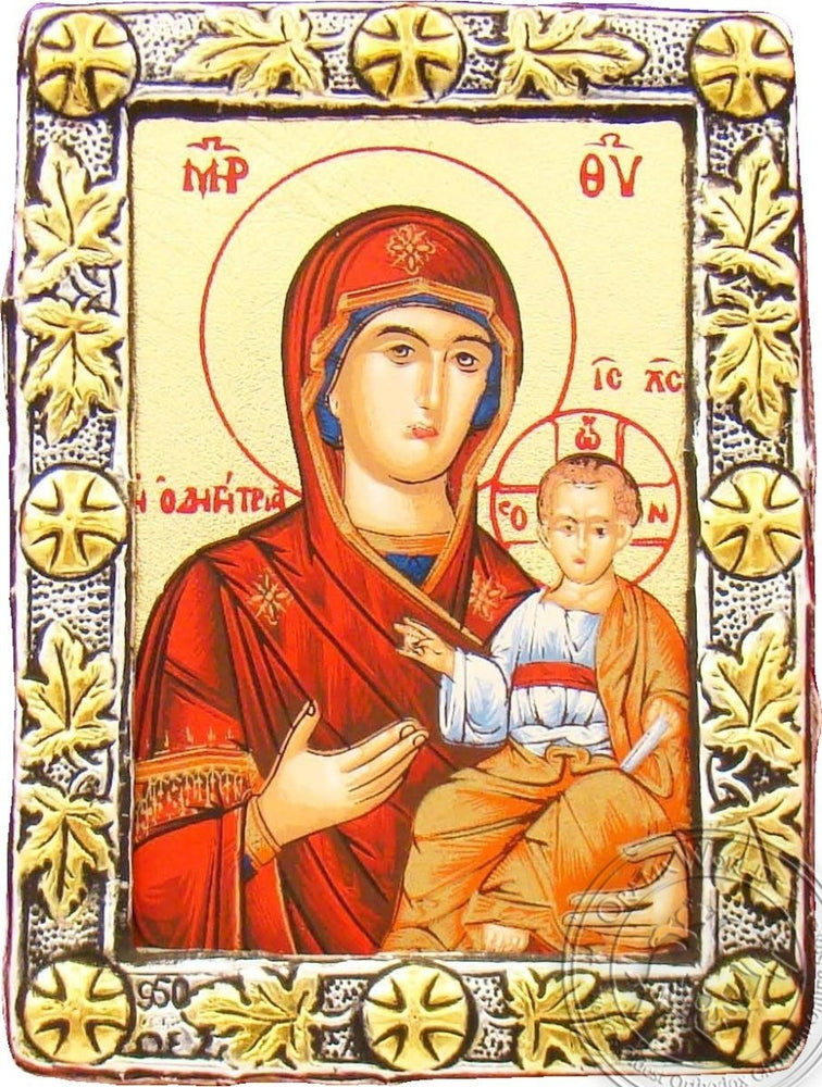 Virgin Mary Odigitria - Silver Gold Icon - GKN_1S09O