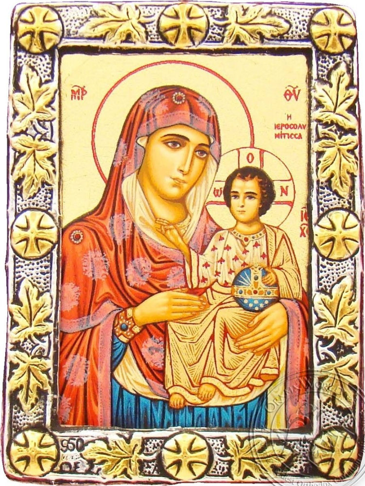 Virgin Mary of Jerusalem - Silver Gold Icon - GKN_1S02O