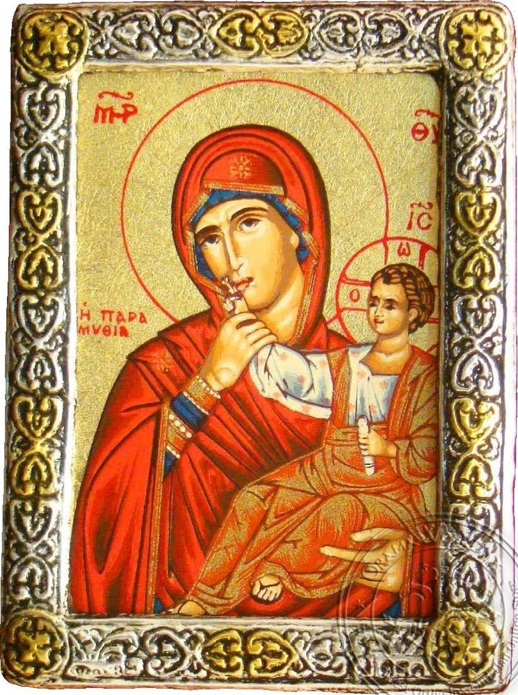 Virgin Mary Paramithia - Silver Gold Icon - GKN_1S117R
