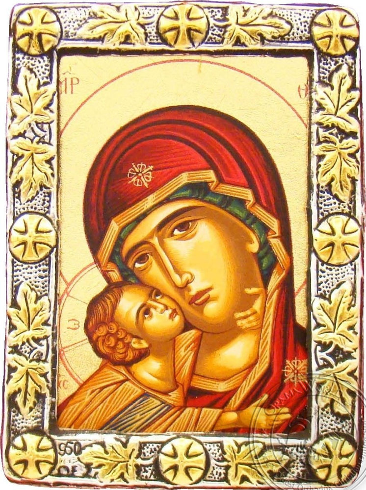 Virgin Mary Vladimir - Silver Gold Icon - GKN_1S11O