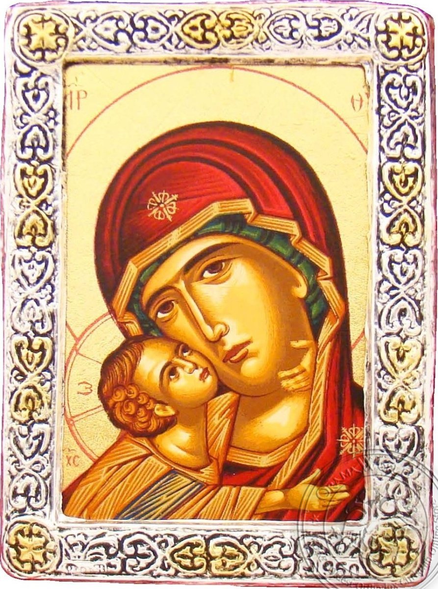 Virgin Mary Vladimir - Silver Gold Icon - GKN_1S11R