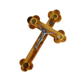 Olive Wood Cross with 4 Holy Elements