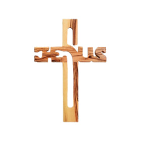 Olive Wood Jesus written Wall Cross