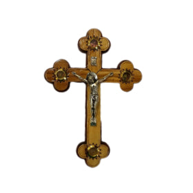 Olive Wood Crucifix with 4 Holy Elements