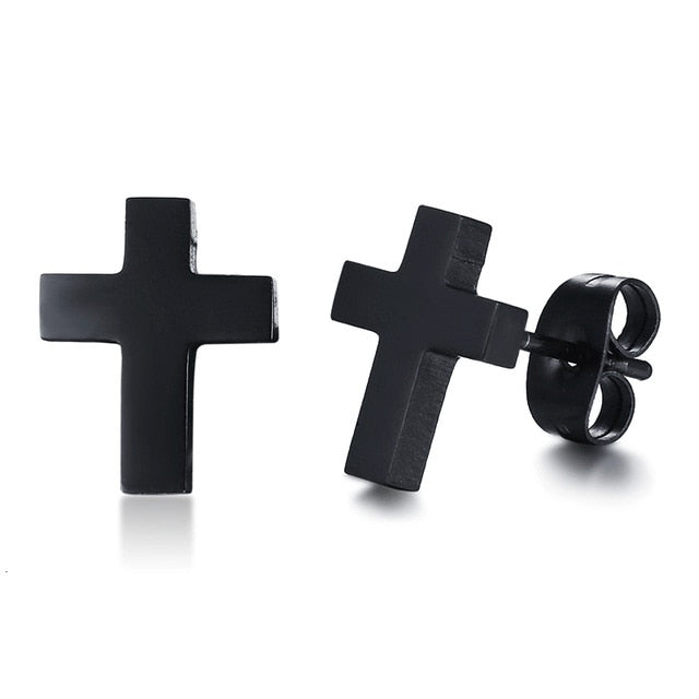 Double Braided Leather Cross Bracelet and Rhodium Plated Necklace