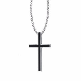 Double Braided Leather Cross Bracelet and Rhodium Plated Necklace