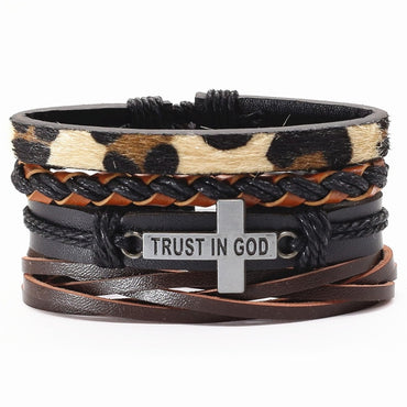 Vintage beads Bible leather bracelet