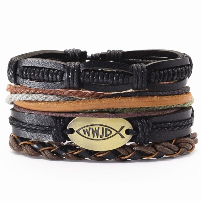 Vintage beads Bible leather bracelet