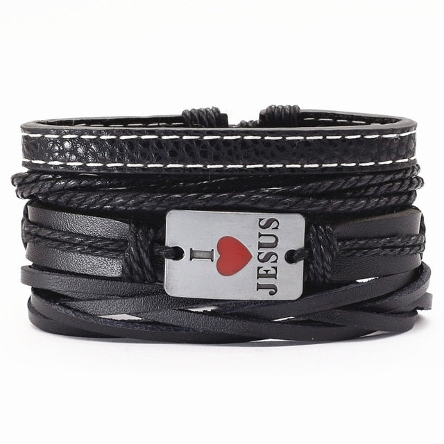 Vintage beads Bible leather bracelet