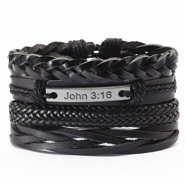 Vintage beads Bible leather bracelet