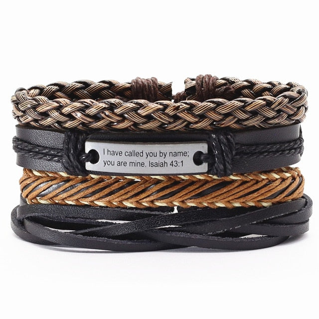Vintage beads Bible leather bracelet