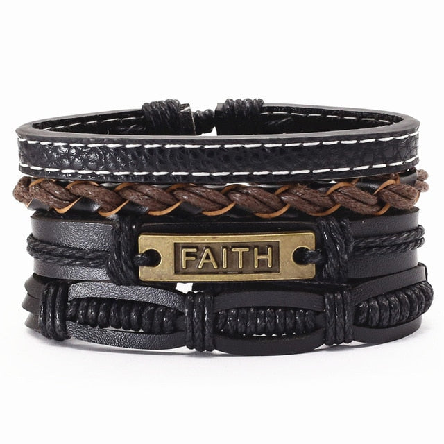 Vintage beads Bible leather bracelet